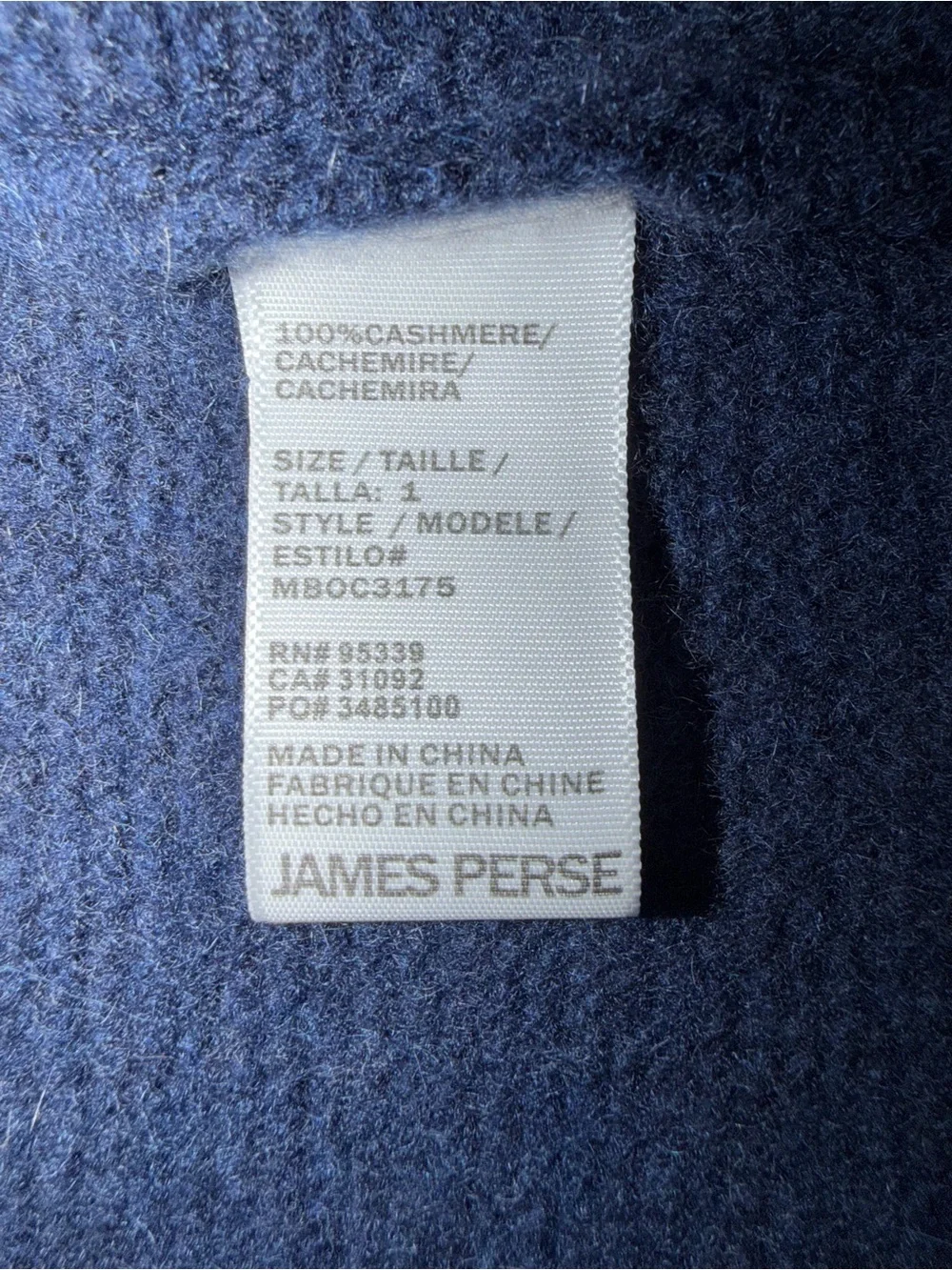 James Perse Los Angeles 100% Cashmere Shawl Collar Sweater Size 1 (S) Navy Blue